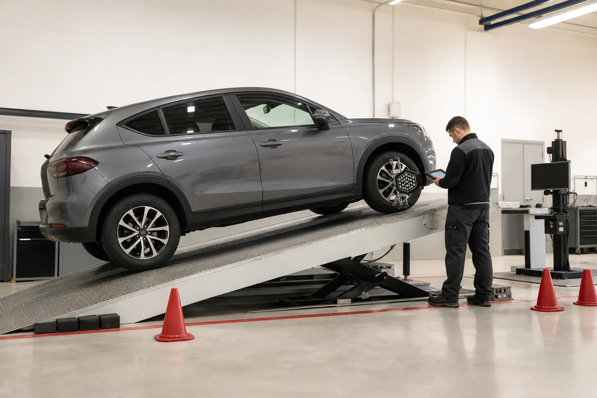 Hill start assist system calibration on a vehicle positioned on an incline ramp, 1200x800
